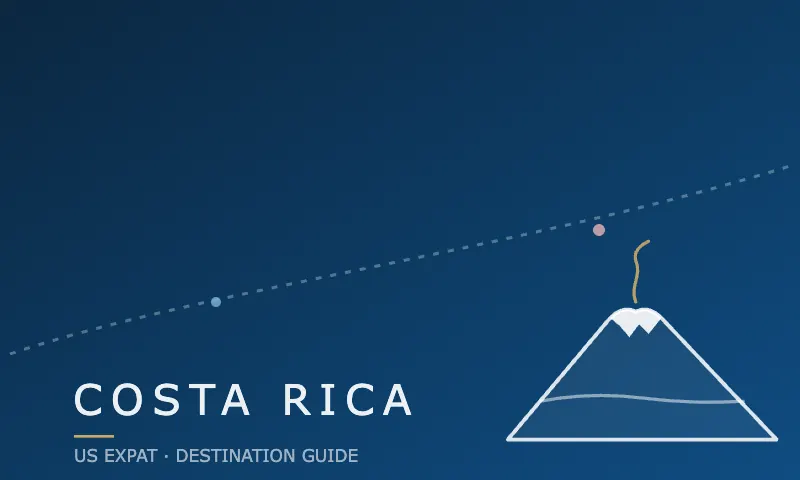 Line illustration of a Costa Rican volcano on a navy background
